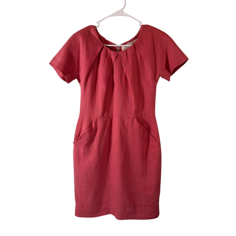 Lela Rose Coral 100% Silk Coral Dress with Pockets Womens 6